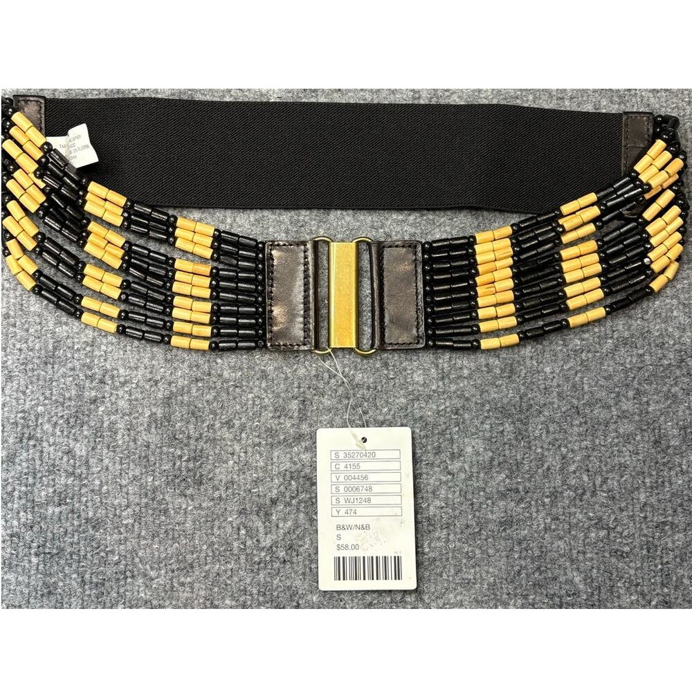 NWT Linea Pelle x Anthropologie Beaded Stretch Belt – Black & Gold, Brass Clasp